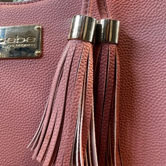Vegan Leather [bebe] Pink NWT Convertible Handbag | Purse Tassels Gold Hardware - Picture 9 of 16